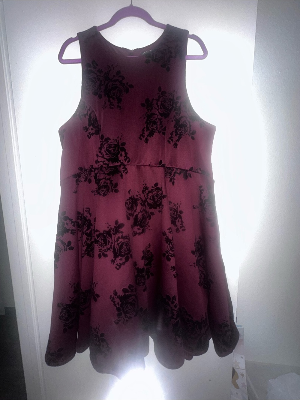 Torrid Burgundy Flocked Floral Skater Dress